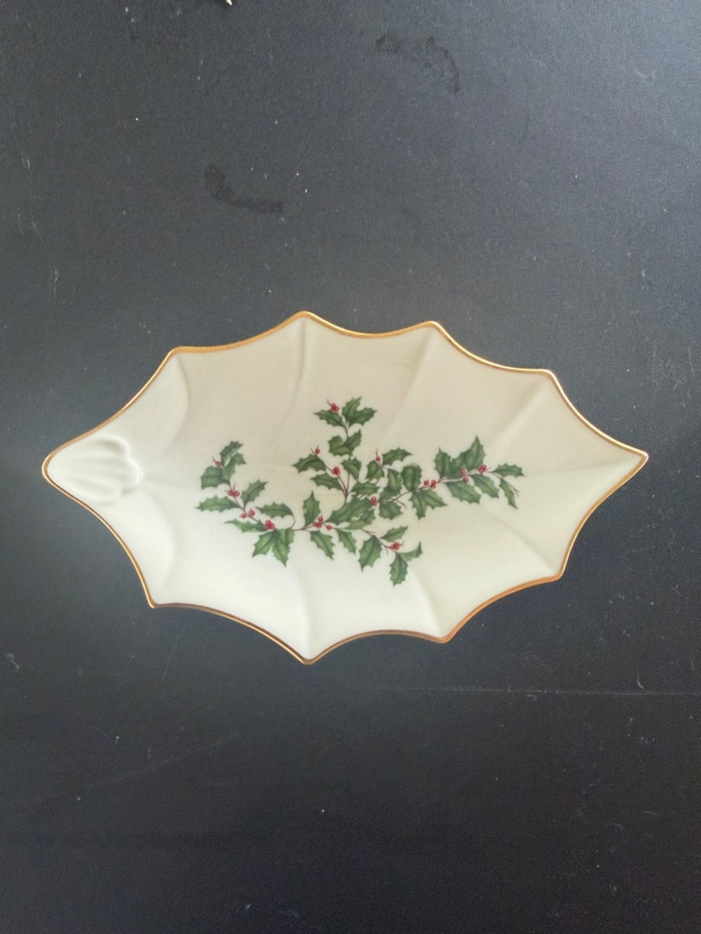 Lenox Festive Holly Porcelain Dish with Gold Trim